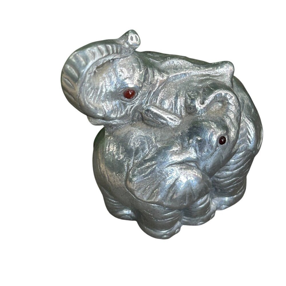 Arthur Court Designs Aluminum Elephant Mother and Baby Paperweight Vintage 1992